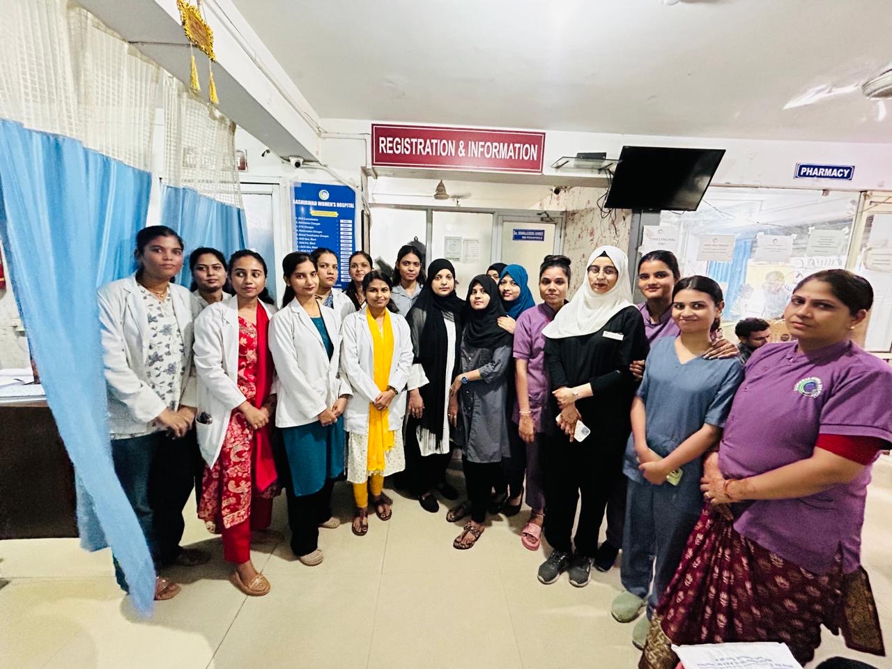 Care and support staff at the registration desk of Aashirwad Hospital, Bhopal